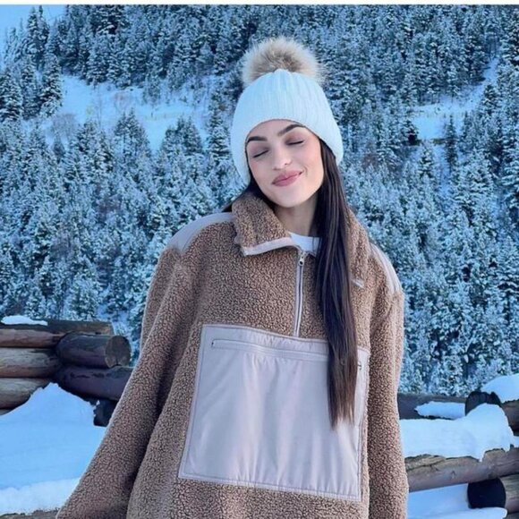 H&M Brown Sherpa Fleece Half-Zip Pullover Jacket | Oversized Teddy Zip Pocket - Picture 1 of 9